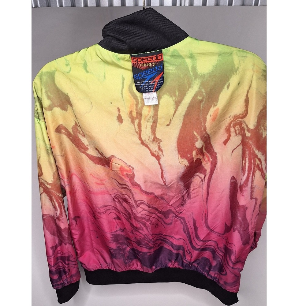 Speedo x Forever 21 Reversible Windbreaker Neon Green Marble Swirl Jacket Small - Picture 9 of 14